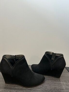 Women's Black Suede Wedge Ankle Booties